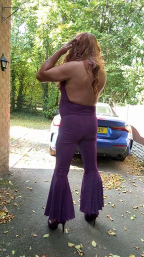 Sexy Crossdresser kellycd2022 in purple catsuit and heels   Clip 1