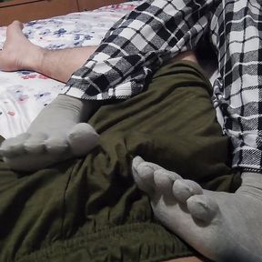 toe socks rub and tease cock with footjob