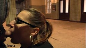 Short Blowjob with Hot Nylons in the Train Station