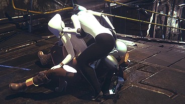 Din Djarin having fun with 2 Haydee Robots - Starwars The Mandalorian - Haydee Crossover parody