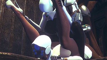 Din Djarin having fun with 2 Haydee Robots - Starwars The Mandalorian - Haydee Crossover parody