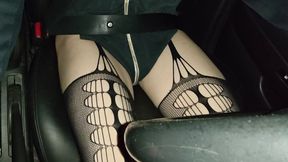 Sarah Driving Home & Cranking in Garter Stockings