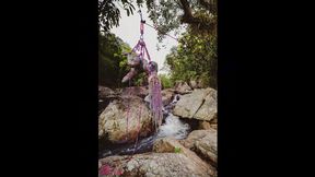 Tattooed babes suspended in Shibari bondage on Thai beach