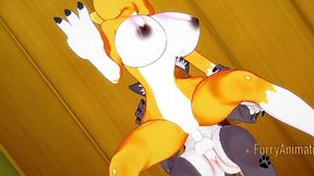 Digimon Porn: Taomon & Grey Fox in Epic Handjob, Titfuck, Blowjob & Fuck Fest - Anime Hentai Manga