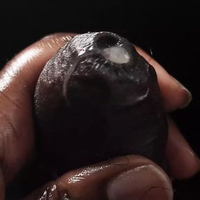 Hard jerking off hard black cock with pre-cum