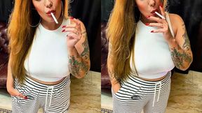 Smoking and coughing, wearing a sweatshirt and Converse sneakers - Dunhill White 100