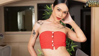 Thai Tgirl Arriya Strips Teases and Strokes Her Hard Cock