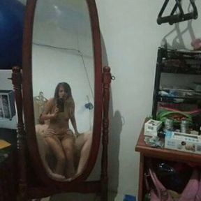 Asian Slut records herself getting fucked in the mirror