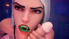 Ashe Teases Bound Mercy with Sensual Blowjob in Steamy Hentai Encounter