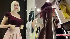Sexy babe with big boobs tries on transparent clothes Video from public fitting room