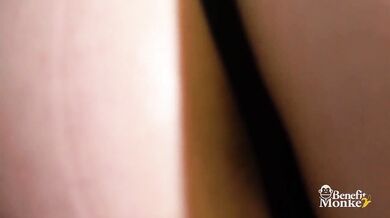 Green-eyed Dutch girl jerks me off while fingering her hairy pussy