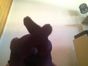 YOUNG GUY PLAYNG WITH FEET IN PURPLE TIGHTS / PANTYHOSE