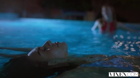 VIXEN Janice Griffith and Ivy Wolfe Sneak Into Backyard For Nighttime Pool