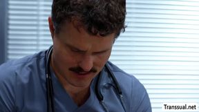 MILF Patient masturbates and fucked by TS and doctor