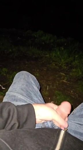 Risky public jerking on the park bench