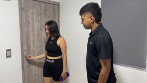 I am locked in the hotel room with the manager. We couldn't resist the urge to fuck so he ended up penetrating her.