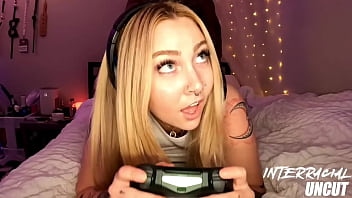 Gamer girl Gracie pauses to get some Big black dick