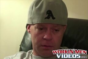 Amateur bald dude strokes his dick until it is really hard