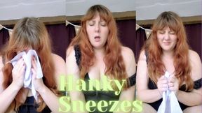 Endless Sneezing into NEW handkerchief - SNEEZING AND NOSEBLOWING - by Lexie Red
