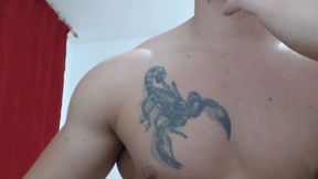 Hot Gymed Man Flexes and Plays with Nips with Tatoos