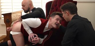 Choir boy gets shared by horny priests in a dirty gay threesome