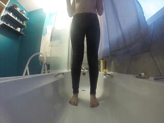 Despairing trans gal wets herself in the shower