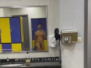 iacovos showing off ass and big hairy soft cock in public greek gym locker room