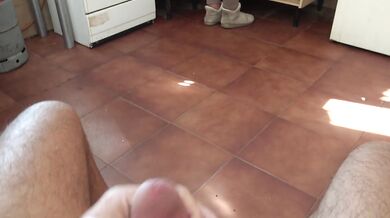 stepmom lets voyeur stepson cum all over her hairy pussy in the kitchen