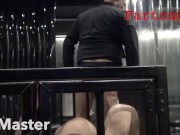 Caged slave sniffs tracksuit Master's farts PREVIEW