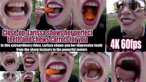 4K Larissa shows off her perfect teeth and chews carrots for you teeth in detail – from her sharp incisors to her powerful molars