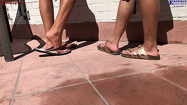 Erotique Entertainment - ErotiqueFetish threesome two amateur girls one big dick outdoor footjobs "Barefoot Patio Wet Dreams" starring ERIC JOHN