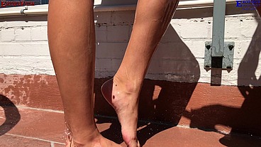 Erotique Entertainment - ErotiqueFetish threesome two amateur girls one big dick outdoor footjobs "Barefoot Patio Wet Dreams" starring ERIC JOHN