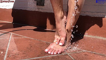 Erotique Entertainment - ErotiqueFetish threesome two amateur girls one big dick outdoor footjobs "Barefoot Patio Wet Dreams" starring ERIC JOHN