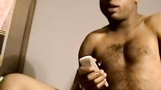 Black first-timer working on his man sausage and making it jism