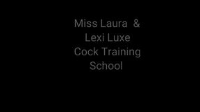 Miss Laura & Lexi Luxe trains sissy how to suck Creature cocks