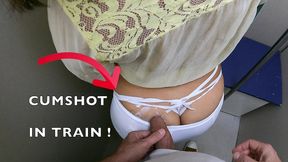 train adventure - female passenger in white see through grinding her fat ass on my cock - huge cumshot on her wide hips