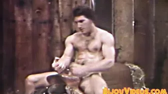 Vintage Jock Strokes Big Cock and Cums on Saddle