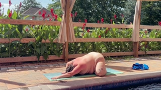 BBW Naked Yoga by the pool