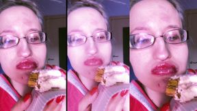 Asmr Red Lipstick and Mini Cake Eating