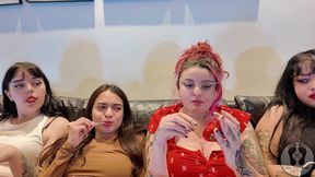 four girls chewing gum fetish together sfw 4k
