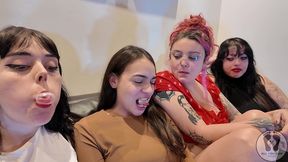 four girls chewing gum fetish together sfw 4k