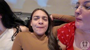 four girls chewing gum fetish together sfw 4k