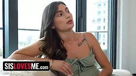 Sislovesme - my hot curvy stepsister needs a rail but first ever she has to ride my hard penis