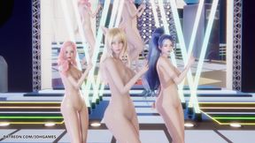Red Velvet - Russian Roulette Ahri Evelynn Akali Sexy Naked Dance League of Legends Hentai Uncensored 4K 60fps