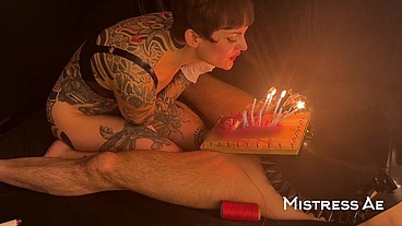 Birthday Celebration. CBT, Wood Board, Medfet and Lit Candles