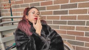 Pinay smoking and coughing outdoors in vintage fur jacket vol 128 Non Nude smoking