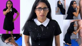 Epic cum Mess!! eRica sucks cock & gets her face and dress drenched in cum!