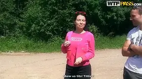 Hot russian chicks banging outdoors in forest casting Ally and Eniko