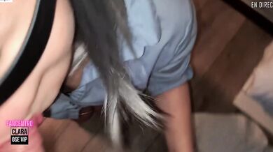 Pipe baveuse, gorge profonde et ejac dans la bouche pour cette femme de ménage bien salope-Clara Ose