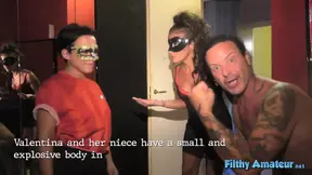 Valentina's step-niece Daniela takes double penetration from a huge cock